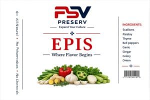Preserv Epis traditional Haitian seasoning blend made with fresh herbs, peppers, garlic, and vegetables