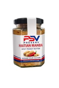 Preserv Haitian Manba spicy peanut butter in glass jar inspired by traditional Haitian recipes